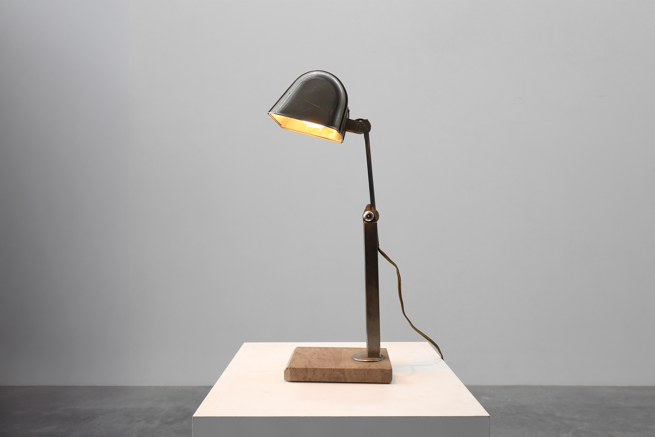 Art Deco Industrial metal and travertin Desk Lamp, Belgium 1930sthumbnail